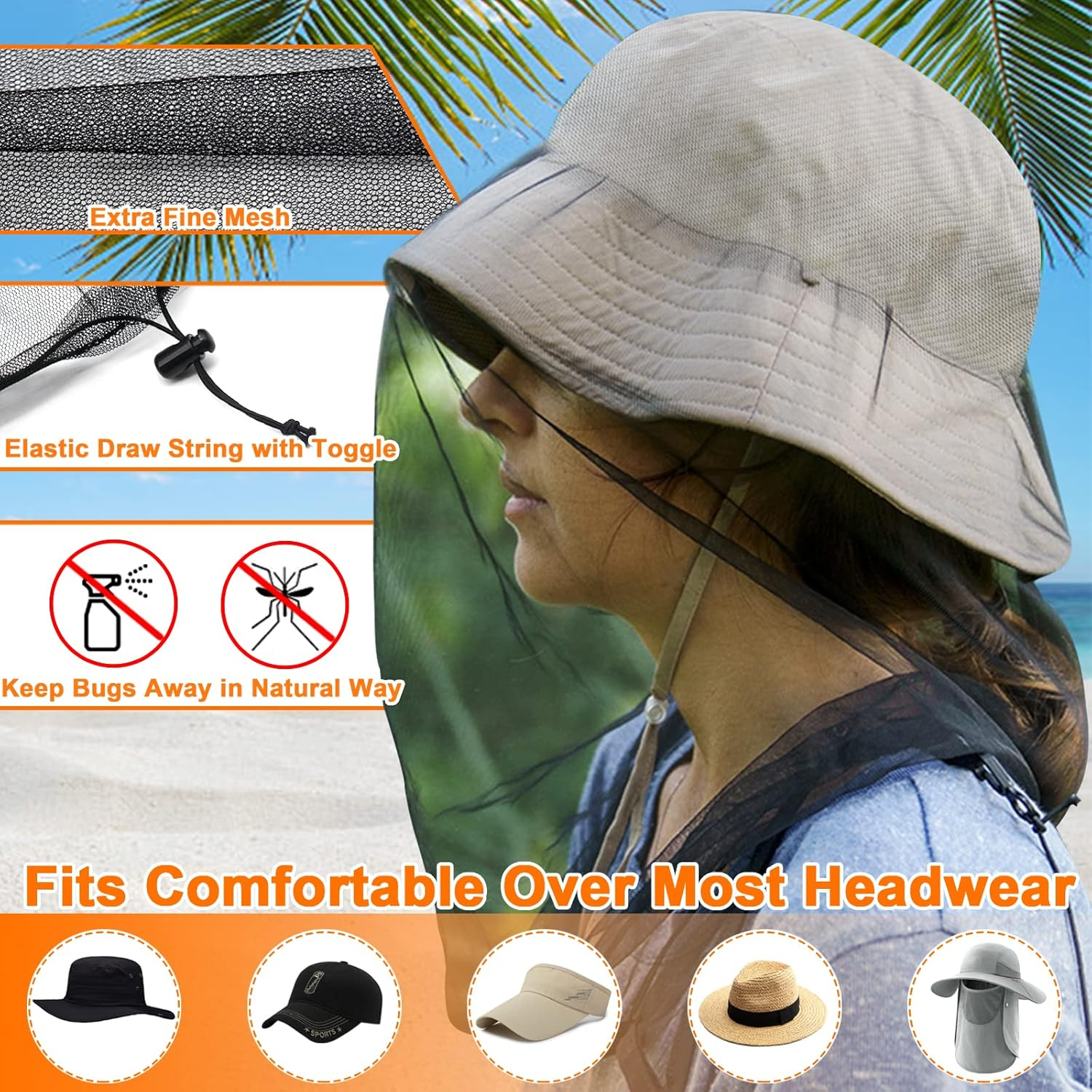 Benvo Head Net Mesh, Protective Cover Mask Face from Insect Bug Bee Mosquito Gnats for Any Outdoor Lover- with Free Carry Bags image number 6