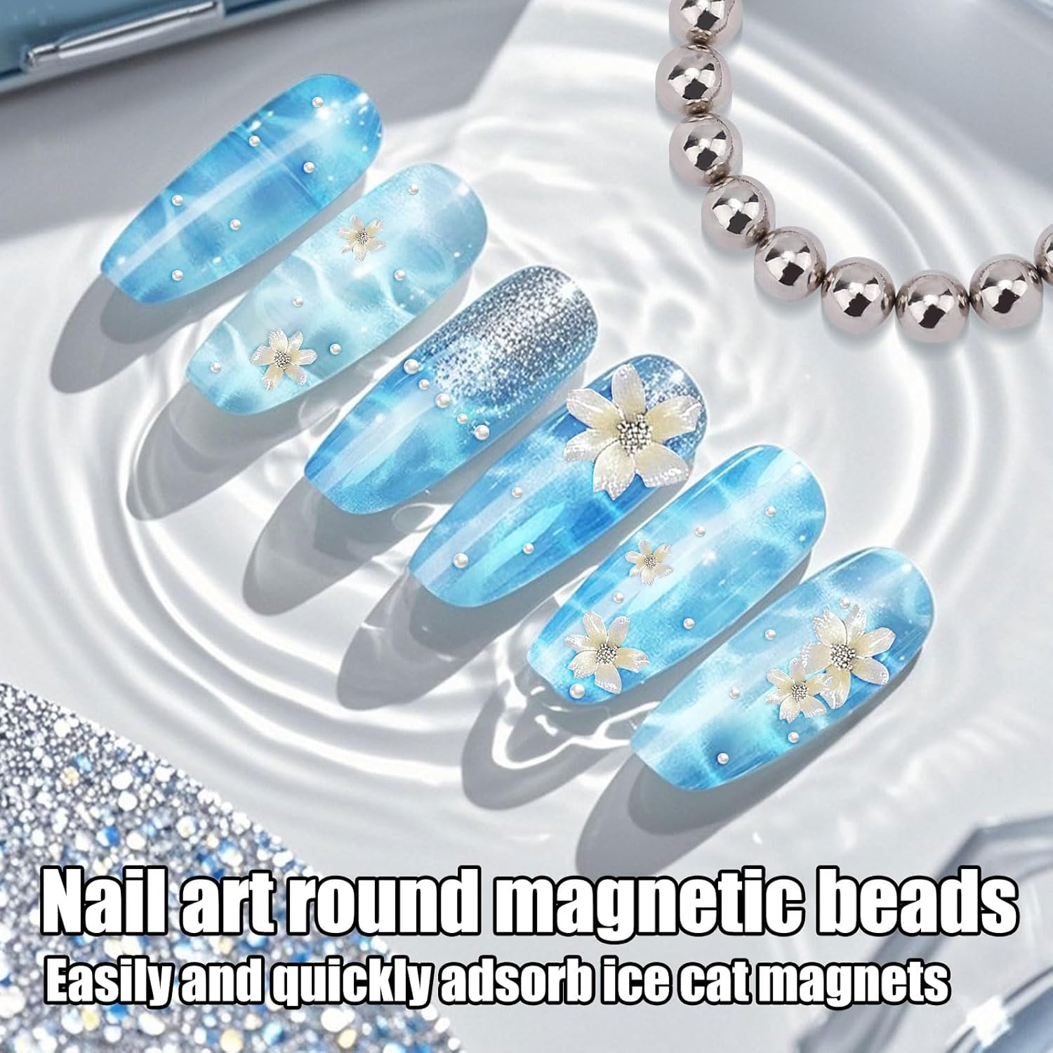 20 Pcs Mini round Ball Cat Eye Magnets, Magnetic Beads for Water Ripple Cat Eye Nail round Magnetic Beads for Home DIY Nail Design Tool Accessories image number 4