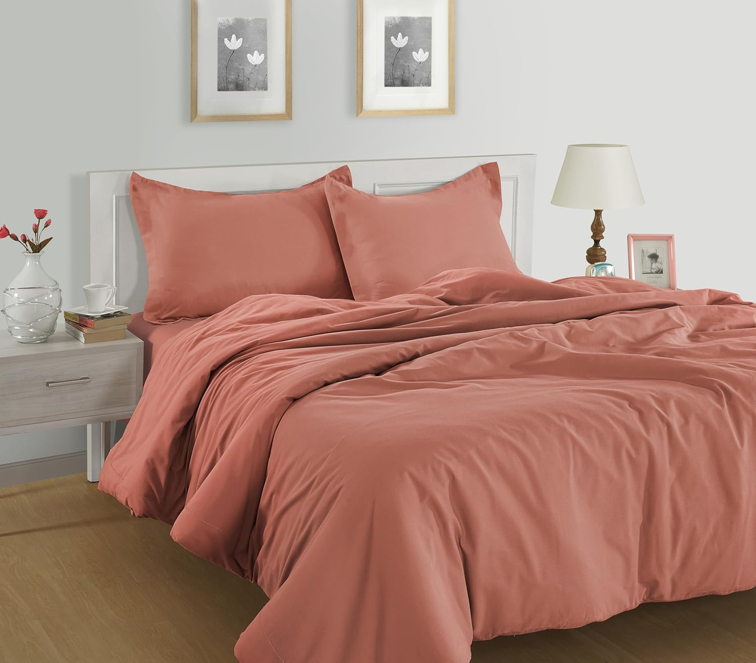 Lane Linen 100% Organic Cotton Duvet Cover 3-Piece Set (1 Duvet Cover, 2 Pillowcases), Rose Dawn, Queen Quilt Cover image number 3