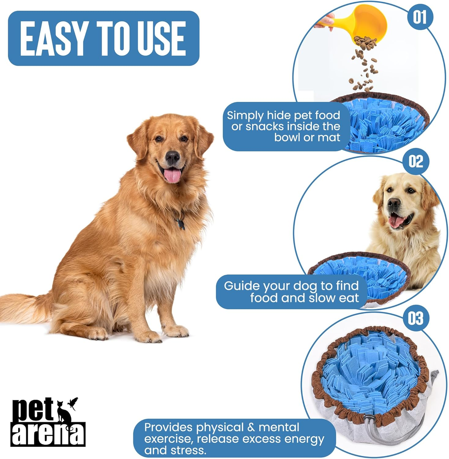 PET ARENA Adjustable Snuffle Foraging Mat, Dog Mental Puzzle Interactive Stimulation Toys for Smell Training and Slow Eating, Stress Relief for Feeding, Dog - Blue image number 2