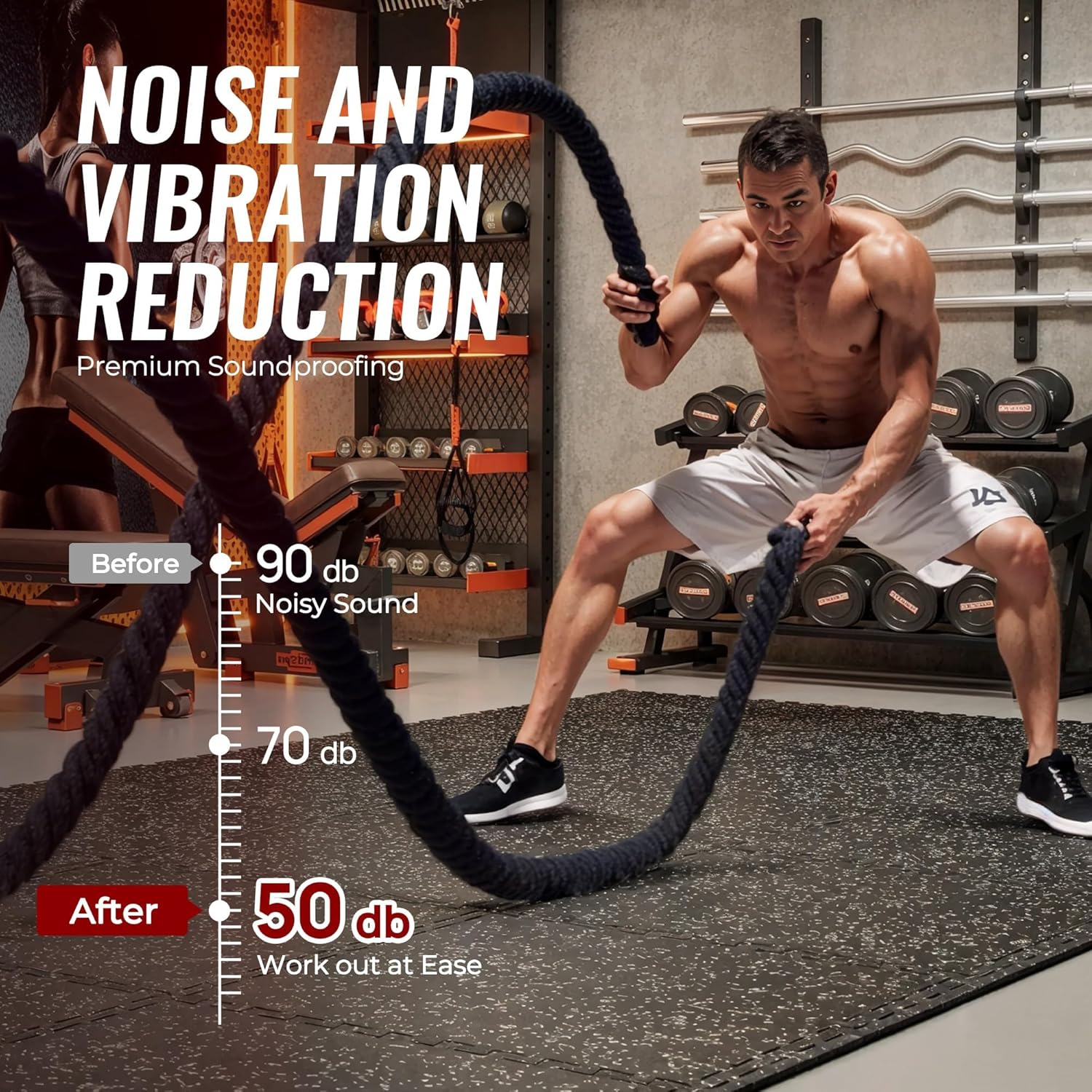 2CM Extra Thick Exercise Equipment Mats, 12 Pcs 60X60Cm Rubber Top with High Density EVA Foam, Large Interlocking Puzzle Floor Protection Mat for Home Gym, Heavy Weight Workout