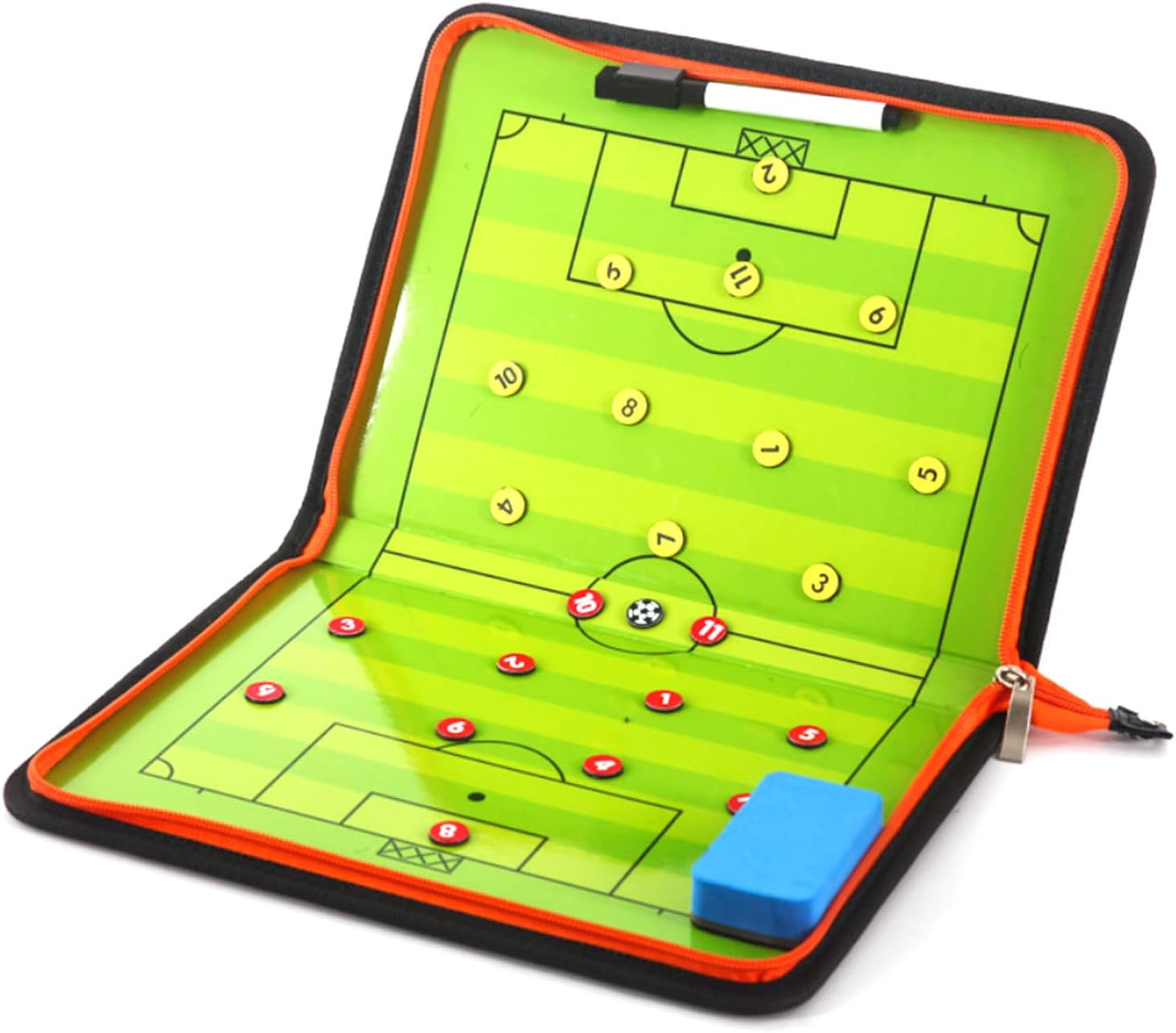 Foldable Soccer Coaching Board Set with Magnetic Number Pieces, Marker Pen, Marker Eraser, Football Full Court Zipper Design Color Strategy Board Training Aid image number 2