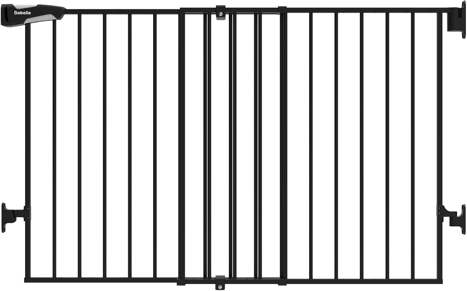 Babelio 66-109 CM Auto Close Baby/Dog Gate for Stairs, 2-In-1 Easy Swing Doorway and Hallway Pet Gate, with Extra-Wide Walk Thru Door and Threshold-Free Design, White