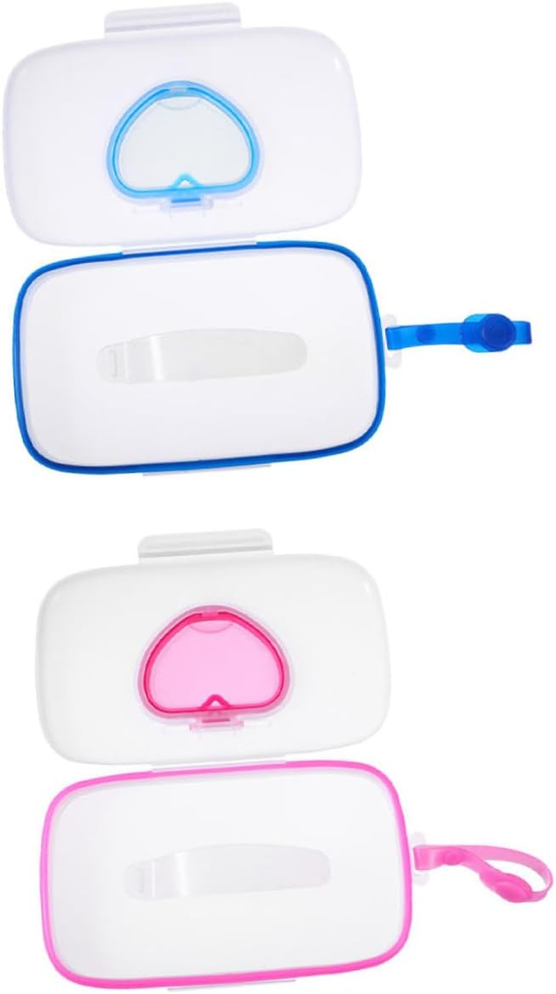Generic Portable Baby Wet Tissue Case 2Pcs Set Reusable Wipe Holder Sealing Lids Heart Design White Pink White Blue for Outdoor Use image number 2