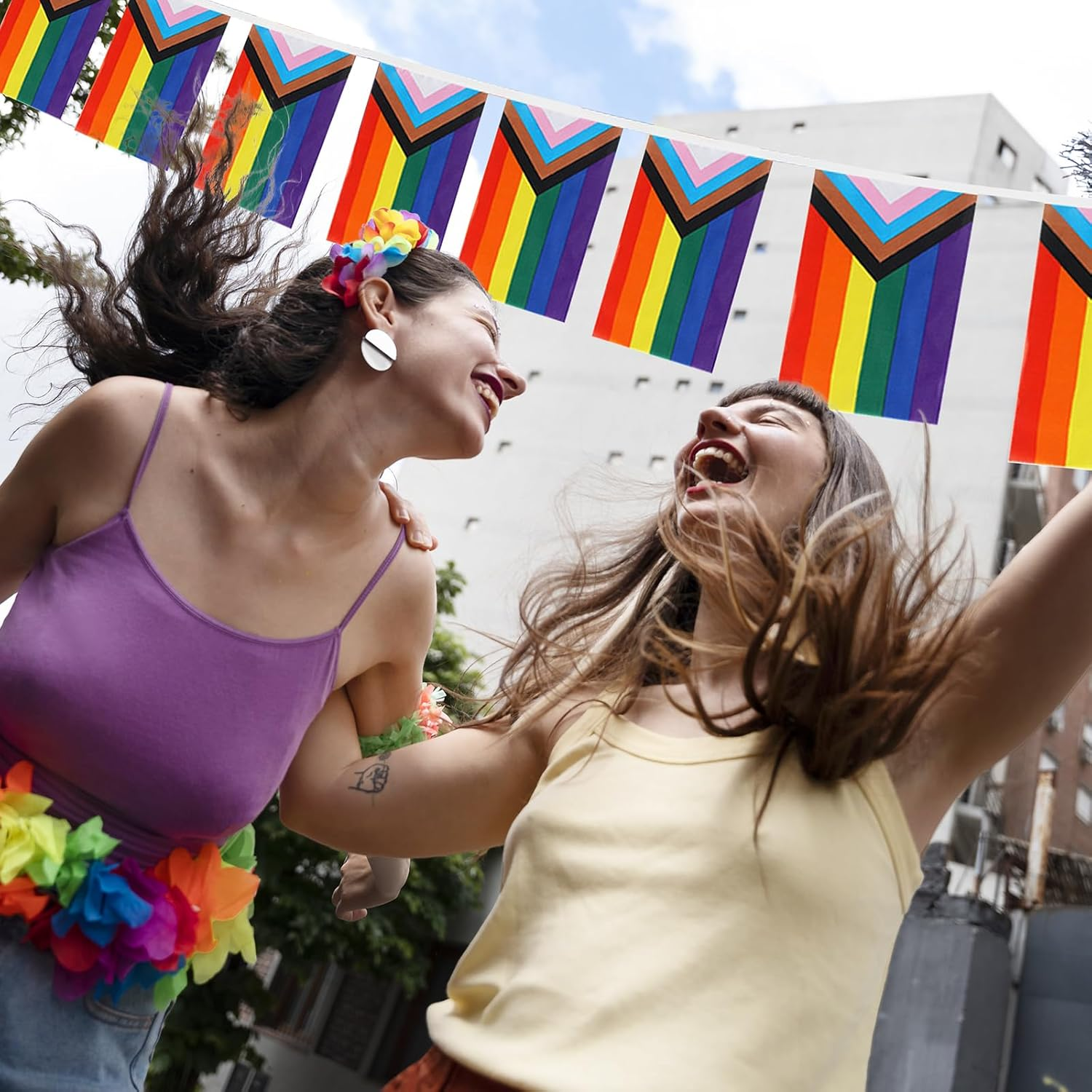 38Pcs/50Feet Progress Pride Flags Banner, LGBTQ Pride Rainbow Bunting with String for Garden Bar, Pride Banner Decorations for Outdoor Indoor Party Decoration Celebrating Month Events - Mixed Rainbow Flags X 1 image number 3