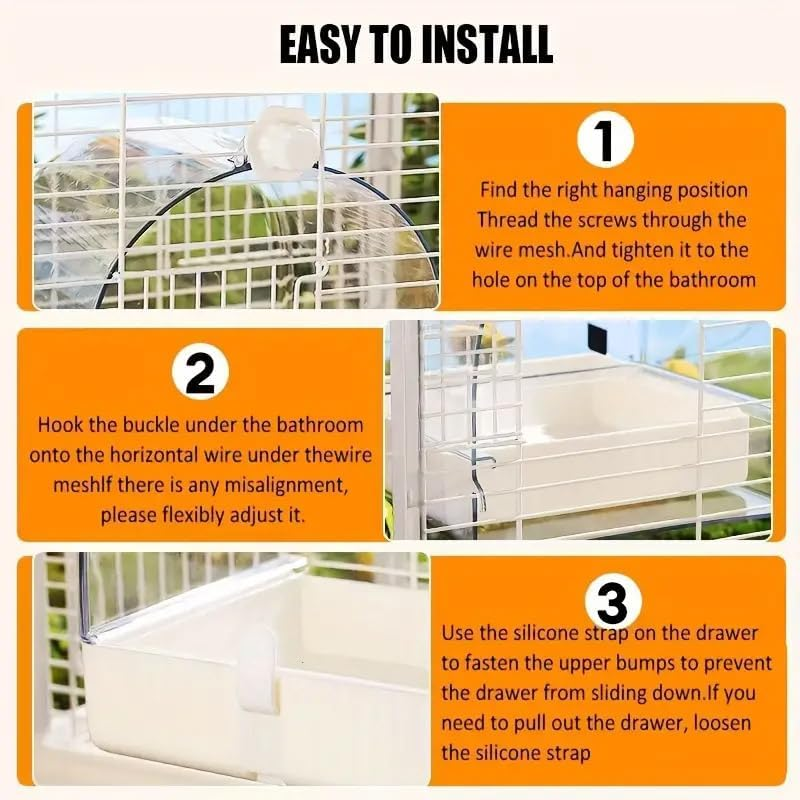 AIMALL Large Parrot Bird Bath Box with Drawer &ndash; 7.05X6.69X7.74In Hanging Cage Bathtub & Feeder for Budgie Cockatiel Parakeet Starling with Optional Protective Cover - Overdress image number 4