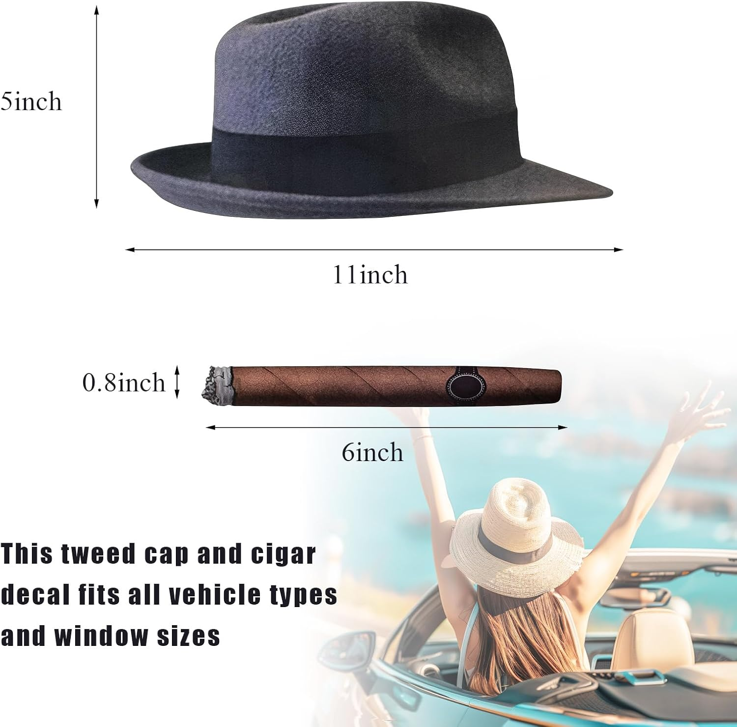 DXNQ Fedora and Cigar Window Decal, Funny Driving Fake with Hat and Cigar Car Stickers, Waterproof Driving Crooner Decals for Vehicle Window Windshield, Car Decor Accessories (Style A) image number 3