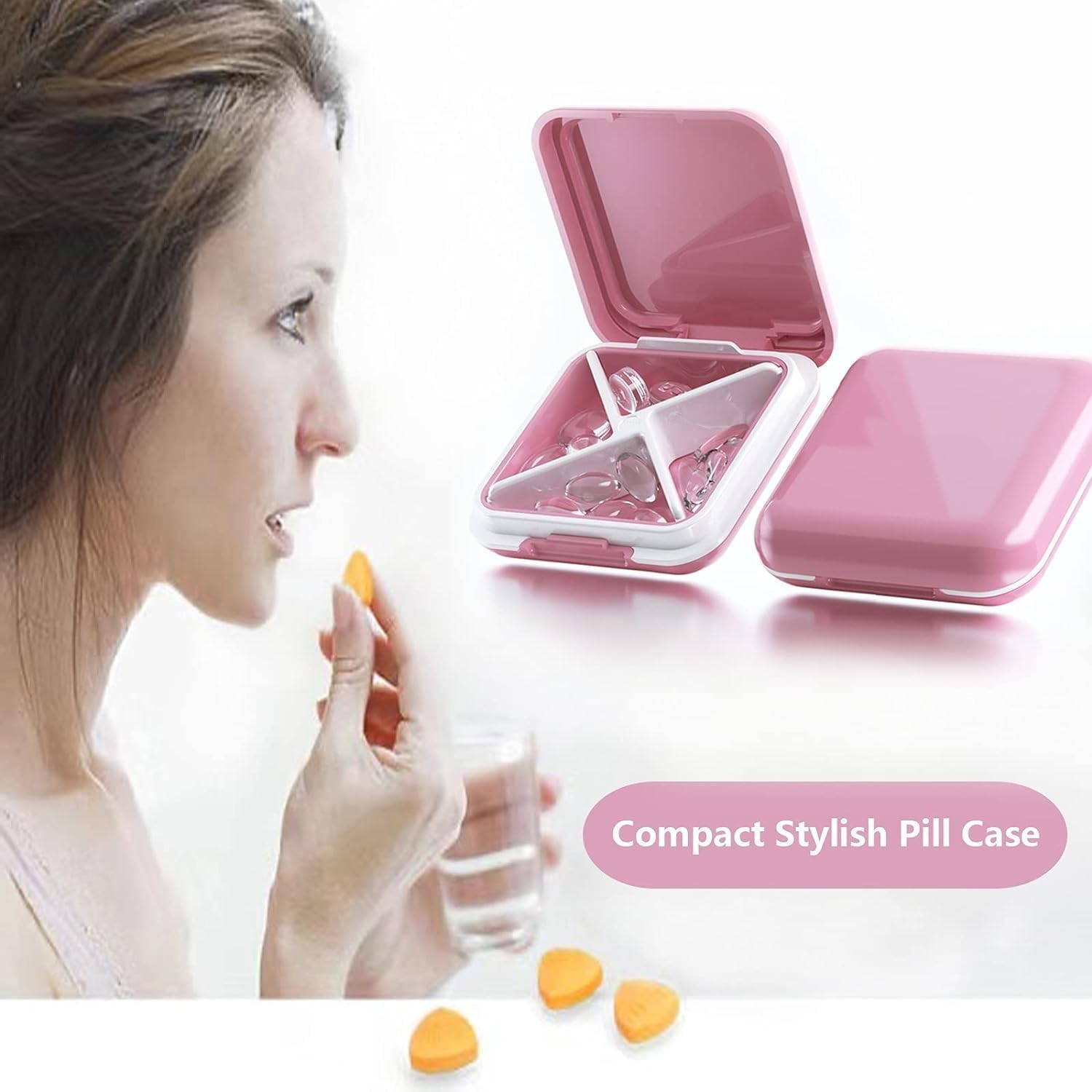 4 Compartments Small Pill Case - Portable Daily Pill Organizer Box for Travel, Medicine and Vitamin Storage