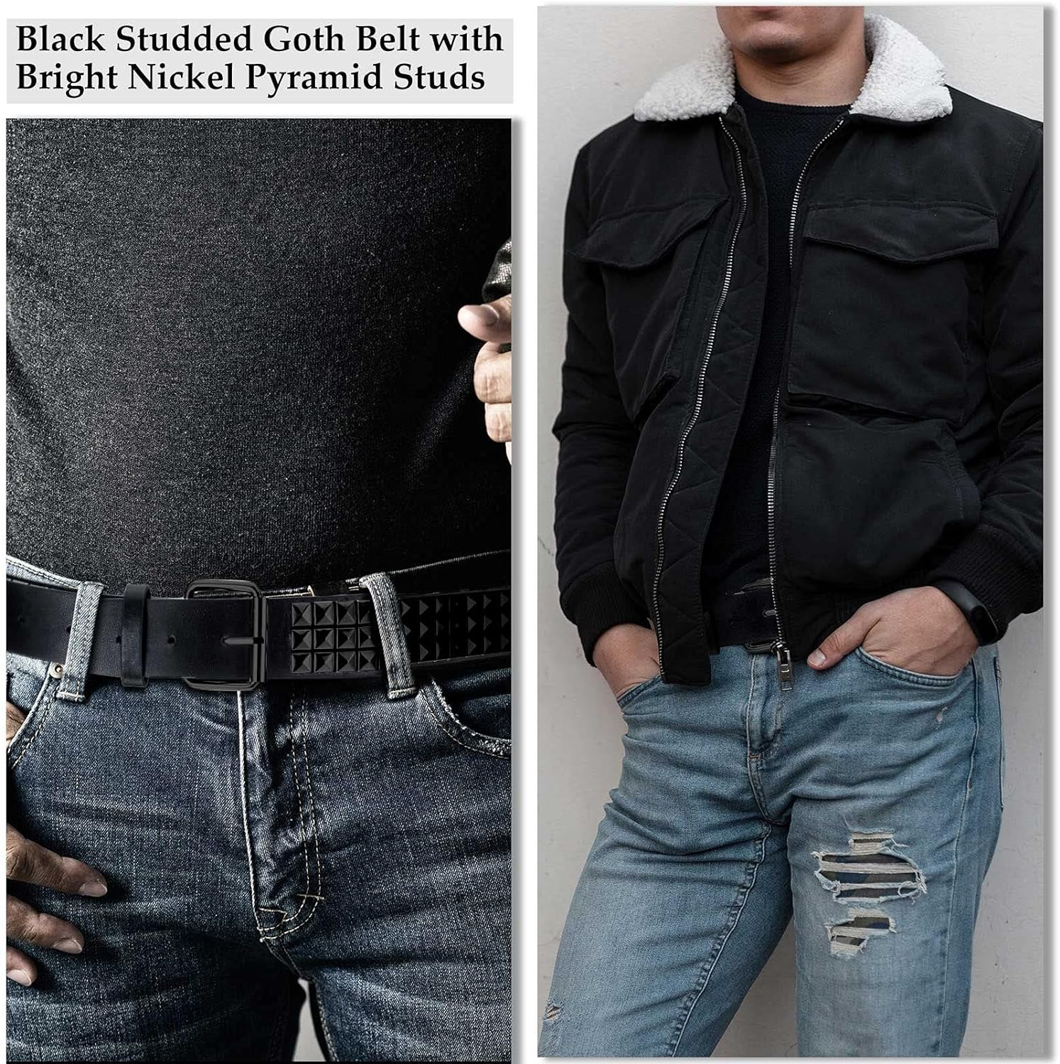 Geyoga Studded Belt Metal Punk Rock Rivet Belt Punk Leather Belt Threads Studded Goth Belt with Pyramid Studs for Women Men image number 3