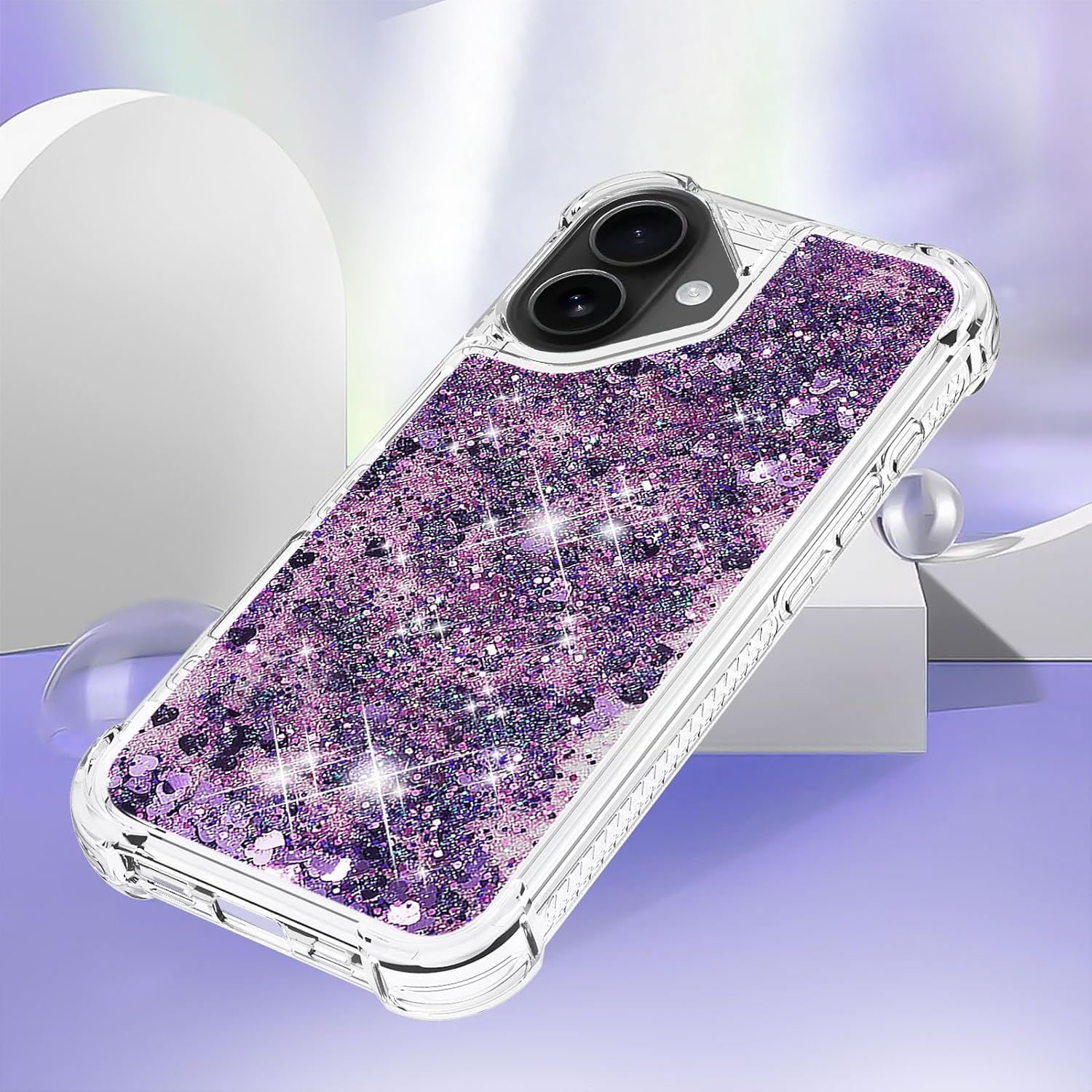 COTDINFOR Case for Iphone 17 Glitter Cover Liquid Shockproof Transparent Mobile Phone Case Quicksand Flowing Protective Case Silicone Mobile Phone Case for Iphone 17 Purple YBWTLS. image number 2