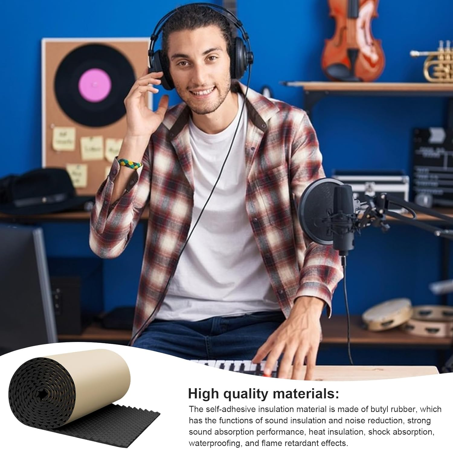 Sound Proofing Panels for Walls, Acoustic Panels Sound Pads, Fire Resistant Acoustic Insulation, Self-Adhesive Sound Barrier, Car Studio Soundproofing Material