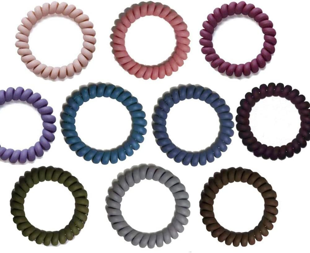 SHTGOI Pack of 10 Spiral Hair Bobbles Elastic Phone Cable Hair Bands Spiral Hair Bands Ponytail Holder Traceless Hair Rings Hair Ring Hair Accessories for Women and Girls Army Green image number 2