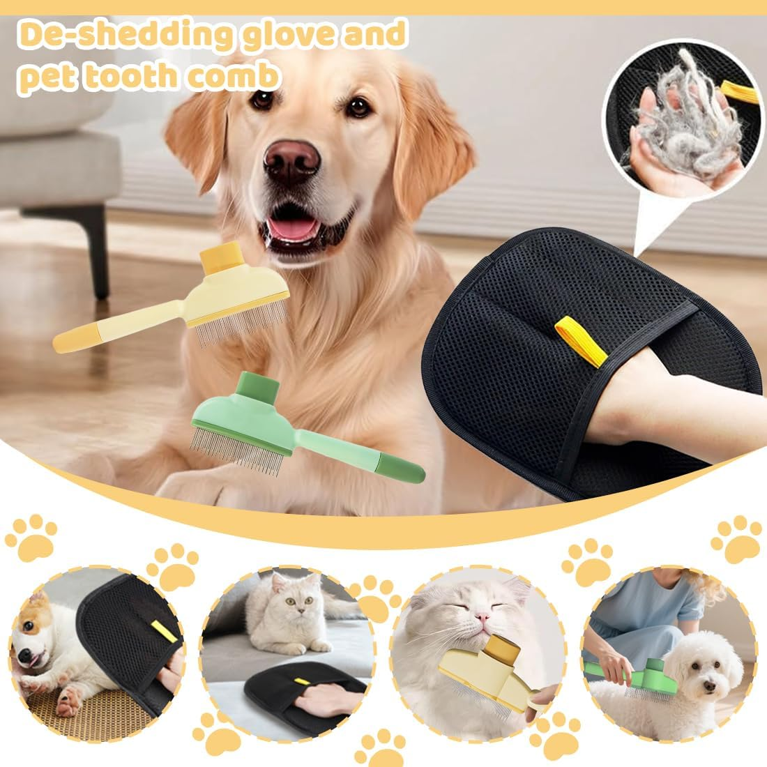 JYNVO Cat Brush, Cat Comb, Fur Flash Brush for Quick Cleaning of Lost Hair, Detangles Knots & Removes Fleas Gently, with 1 Glove image number 4