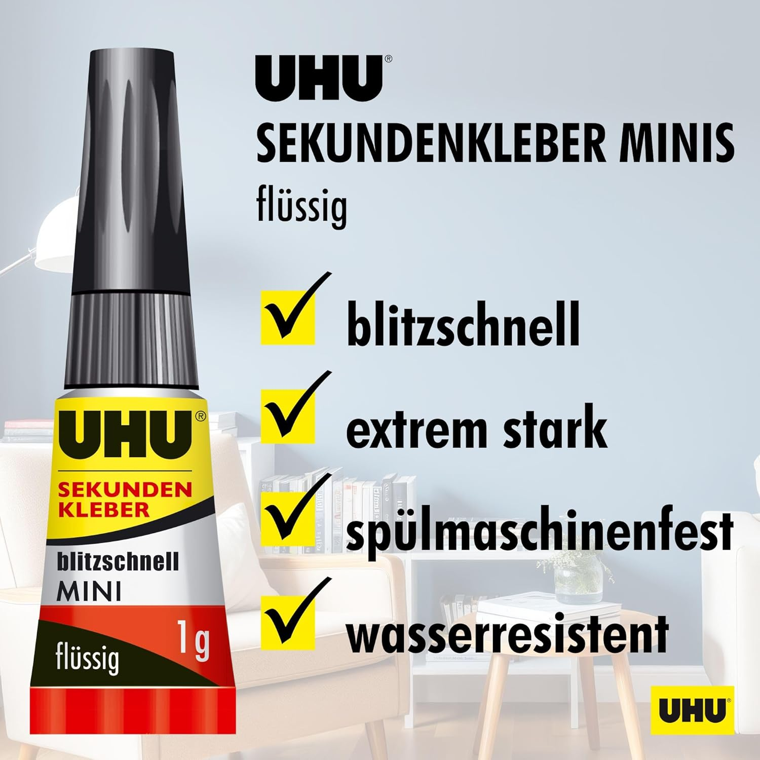 UHU Super Glue Ultra Fast Liquid Minis 1Ml Card of 3, (33-45415) image number 4