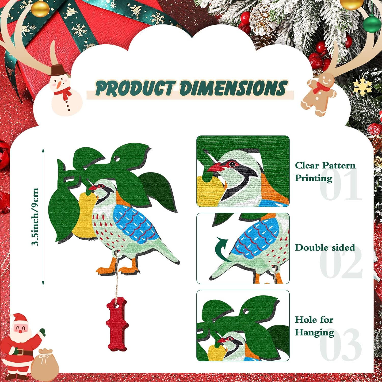 12 Pieces 12 Days of Christmas Ornaments Set Wooden Christmas Ornament 3.15 Inch Colorful Xmas Twelve Days of Christmas Ornaments Hanging Christmas Ornaments for Christmas Tree (Irregular Style) image number 4