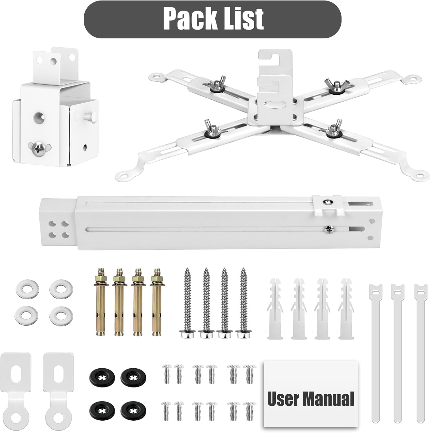 2-Be-Best Projector Ceiling Mount Wide Pipe Universal 3-In-1 Projector Wall Mount Bracket with Adjustable Arm, Flush Mount Option, Built-In Cable Management for Office Home White image number 6