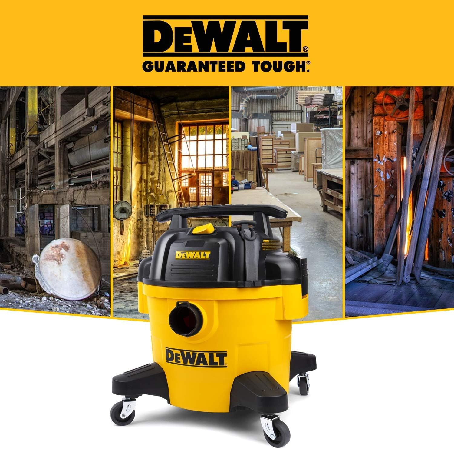 Dewalt 1150W 23L Wet and Dry Vacuum - 4HP Motor Vacuum Cleaner with 2.1M Hose with 4 Nozzle Attachments - Heavy Duty Casters and Large Capacity Polyurethane Tub - DXV23P