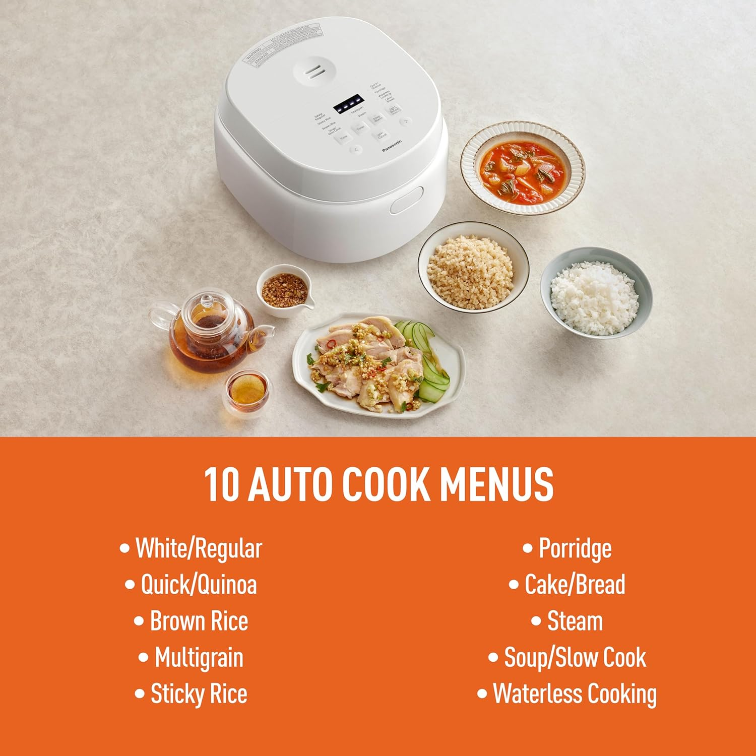 Panasonic 5.5 Cup 1L Premium Rice and Multi Cooker with Fuzzy Logic, 24 Hour Timer, Non-Stick Pan and 10 Auto Menus for Rice, Porridge, Bread, Cake, Soup, Slow Cook and More, White (SR-DL104WST) image number 1