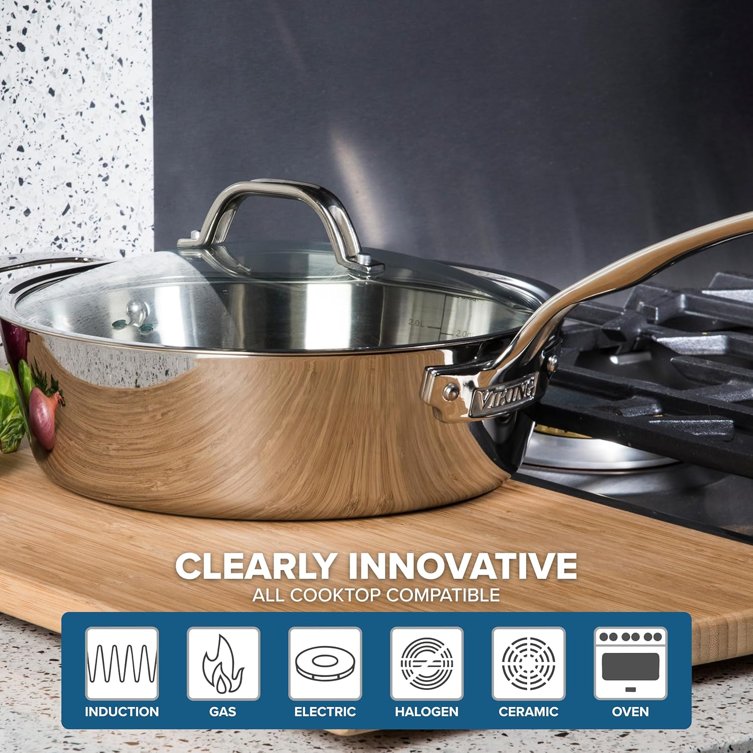 Viking Culinary Contemporary 3-Ply Stainless Steel Cookware Set, 7 Piece, Includes Glass Lids, Pots & Pans, Dishwasher, Oven Safe, Works on All Cooktops Including Induction