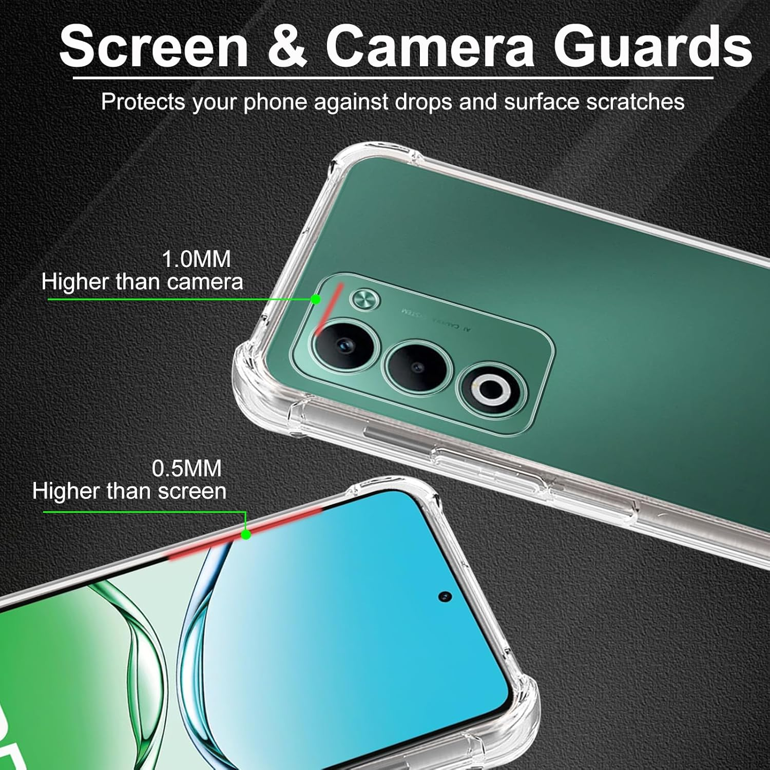 CONAPIKA Case for Oppo A5 5G with 2 Tempered Glass, Crystal Clear Anti-Scratch Soft TPU Phone Cover Reinforced Corner Ultra Slim Shockproof Drop Protection Transparent Protective Tough Shell