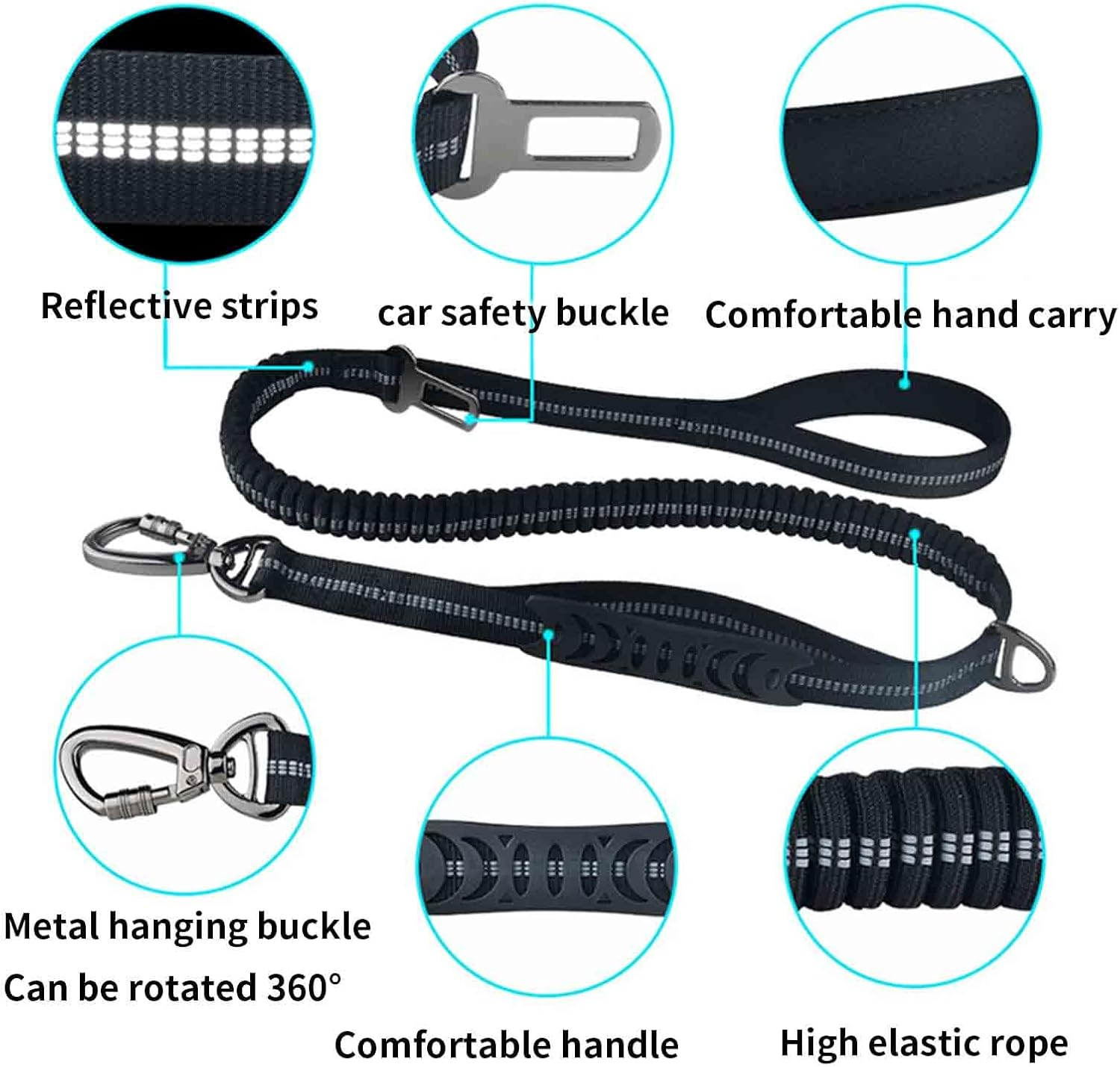 Rope Harnesses Dog Lead Dog Leads for Large Dogs for Medium Dogs Dog Leash Small Drawstring Hook and Loop Padded Double Handles Elasticity Reflective Strips 135CM (2.5X135Cm,Orange) - Black image number 2