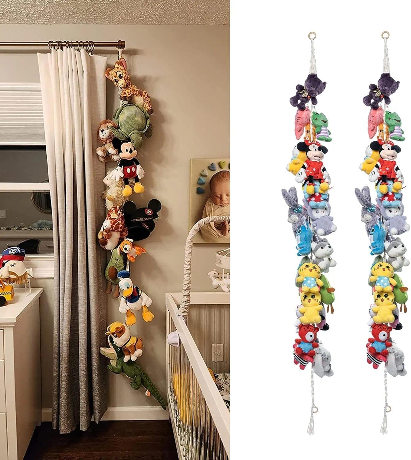 80" Cotton Hanging Storage Chain for Stuffed Animals Storage with 20 Metal Clips Stuffed Animal Display Holder Chain for Wall or Corner Nursery Play Room image number 2
