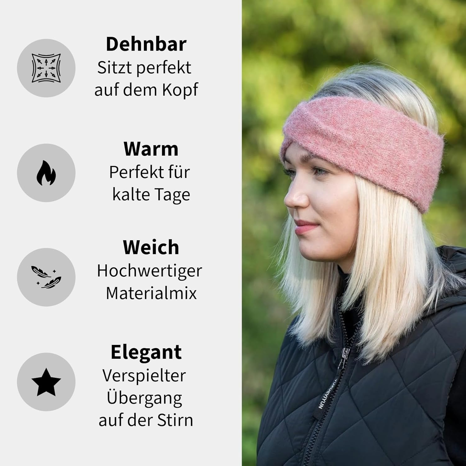 NF NITZSCHE Fashion - Headband for Women - Colours: Black, Grey and Rose - One Size - Elegant Headband - Hair Band - Thin (Dusty Pink) - Gray image number 4