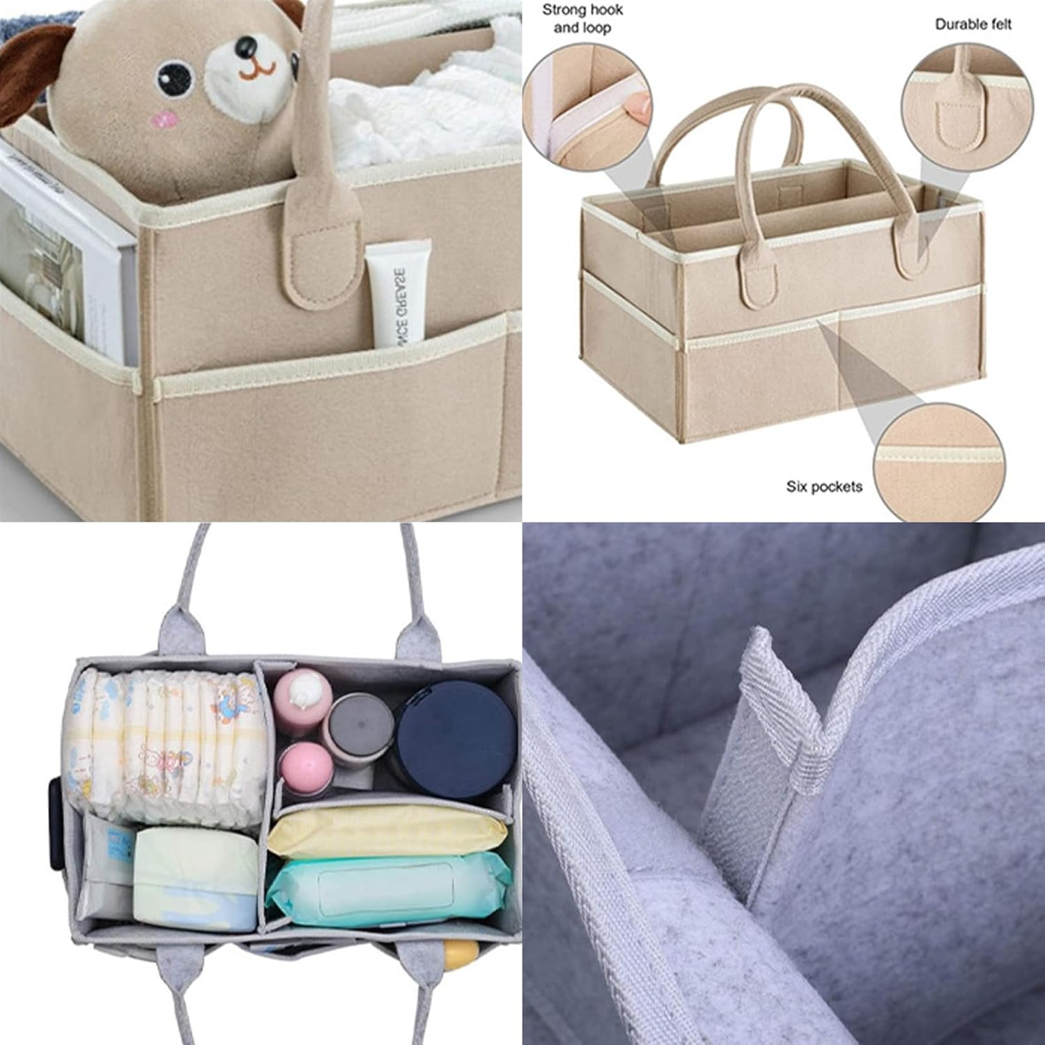 Portable Felt Diaper Caddy Organizer - Multi-Pocket Nursery Storage for Baby Wipes, Toys & Essentials | Foldable Nappy Bag with Flexible Compartments | Mom Must-Have image number 4