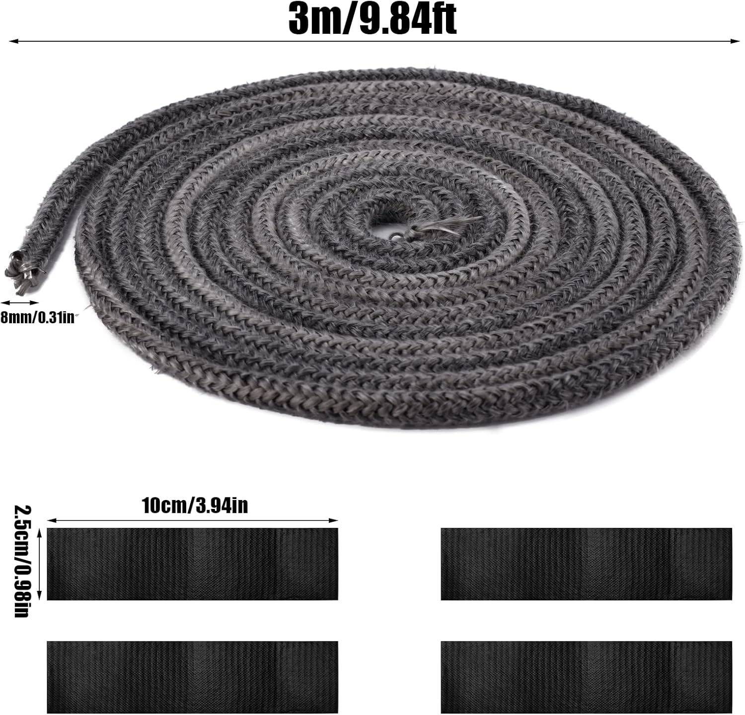 Fireplace Seal Rope, 0.31In X 9.84Ft Graphite Impregnated Fiberglass Rope Seal Gasket Replacement Wood Stove Door Gasket for Fireplaces Stoves Wood Burning image number 1