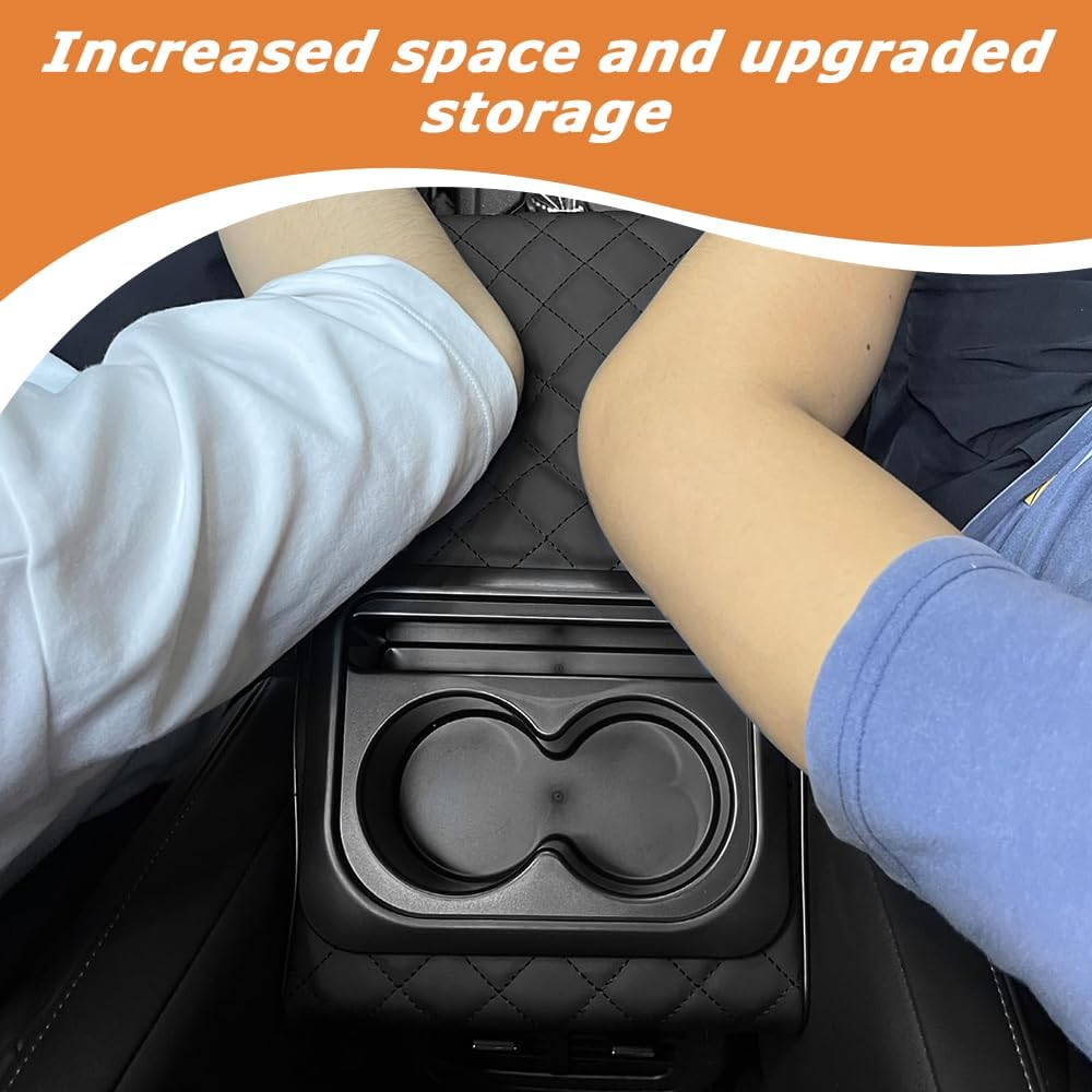 Car Armrest Cover, Universal Centre Console Leather Pads, Car Box Pad with Cup Holder and Organizer, Memory Foam Armrest Box for Vehicles, Auto Center Console Armrest Pillow Pad, Black