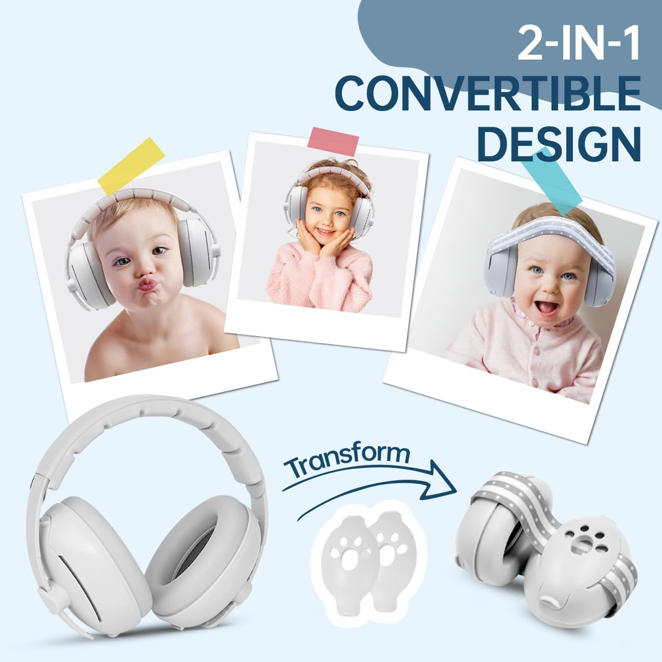 Baby Ear Protection, 2-In-1 Baby Ear Muffs Noise Protection, Earmuffs Adjustable, Baby Headphones with Stretch Band, Infant Hearing Protection,A Must-Have for Babies on the Go and Travelling image number 3