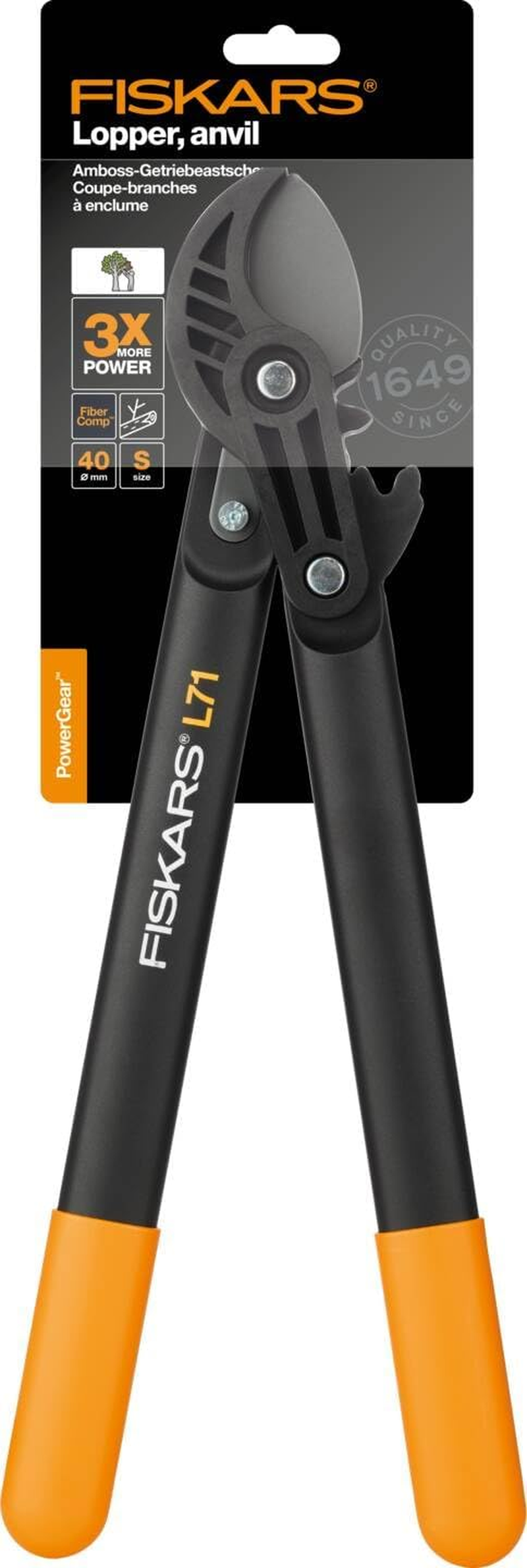 Fiskars L71 Powergear Anvil Looper, Black/Orange image number 1