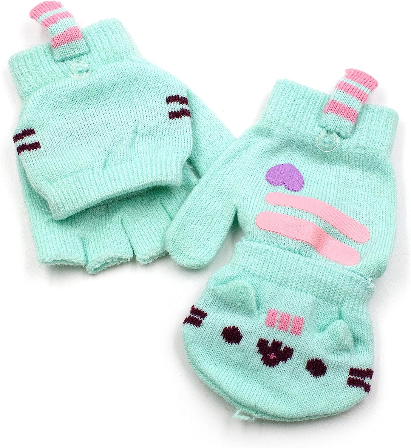 Pusheen Cat Mittens Convertible to Fingerless Gloves - Women & Teens Size, Mint Green image number 2