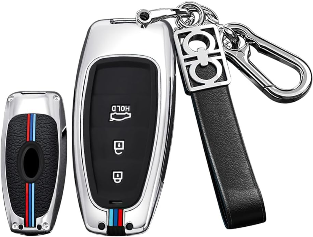 HIBEYO Car Key Fob Cover for Hyundai Sonata 2020 2021 2022 2023 Santa Fe Accessories Alloy+Tpu Material Double Protector