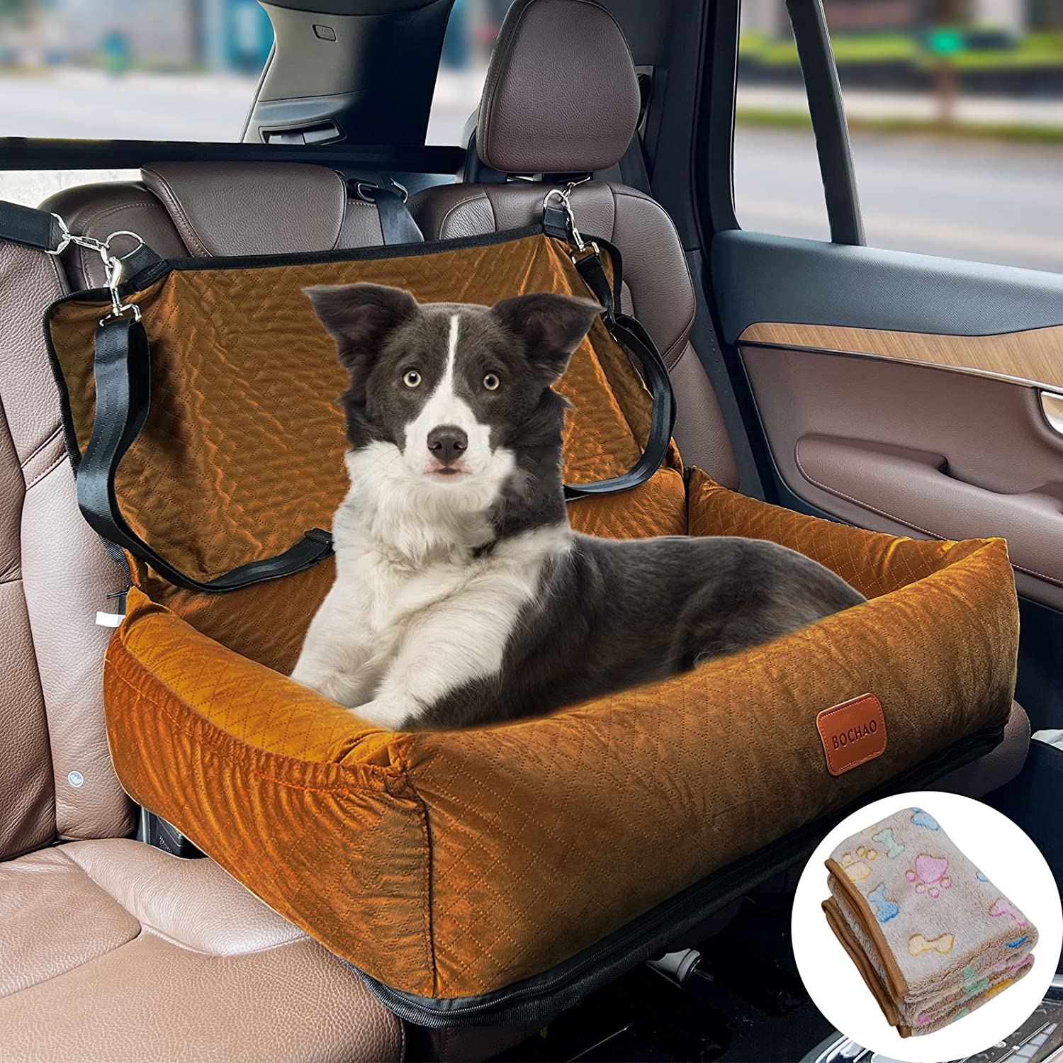 BOCHAO Dog Car Seat for Large/Medium Sized Dogs,Dog Car Travel Bed Dog Seats Made,Comfortable and Safe;Multipurpose Design-Can Be Converted into a Dog Bed or a Dog Sofa Cushion,With Dog Blanket. image number 3