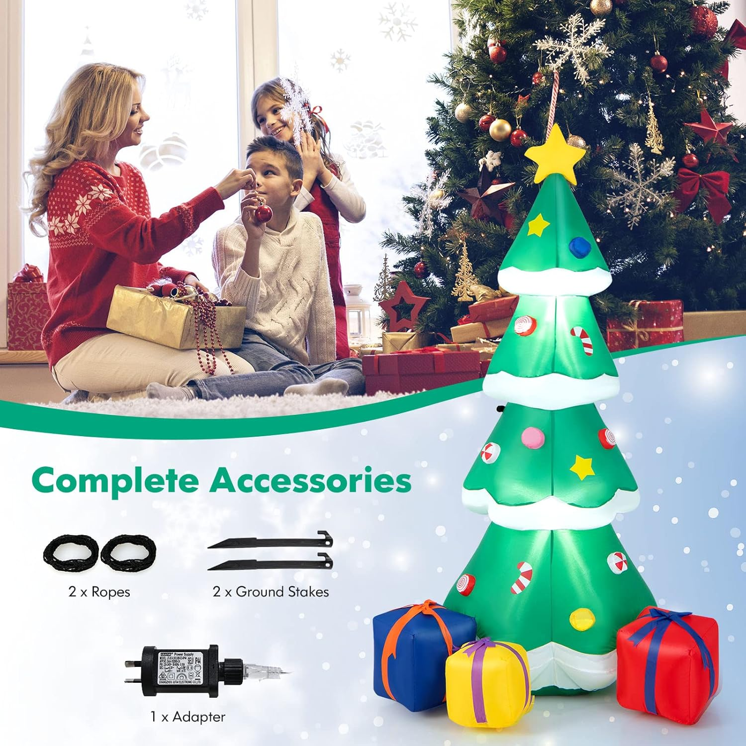 Costway 180CM Inflatable Christmas Tree, Blow-Up Xmas Tree Decoration with Gift Boxes, Built-In LED Light & Waterproof Blower, Holiday Party Decoration for Courtyard, Lawn, Garden image number 2