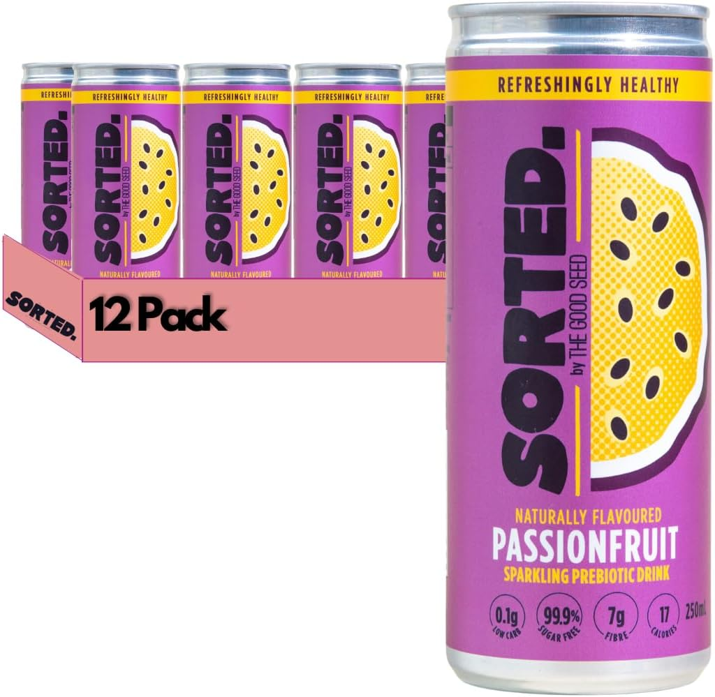 SORTED. Passionfruit Prebiotic Soft Drink | Boosts Gut Health | High-Fibre, 99.9% Sugar-Free, Low Carb, Low Calories | 12X250Ml Cans image number 3