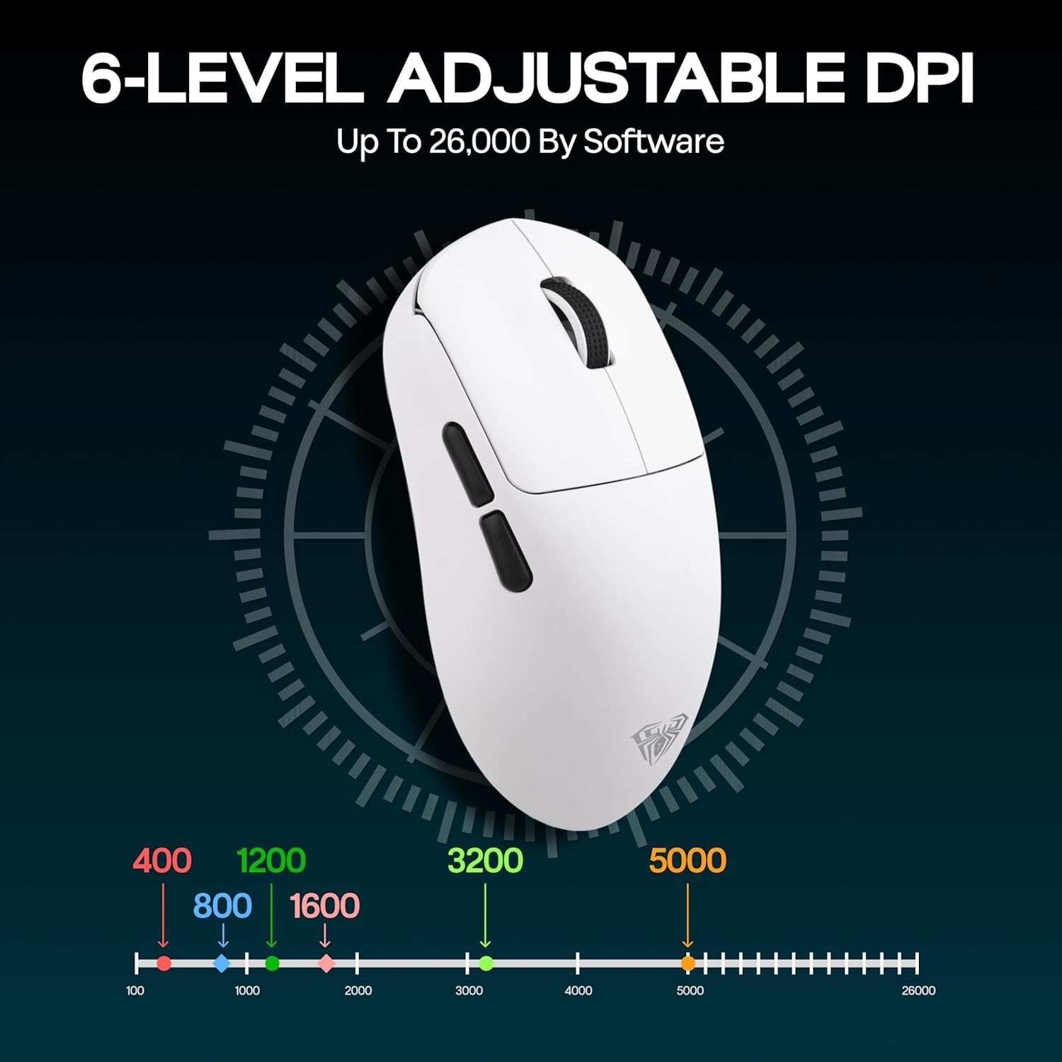 AULA SC800 Gaming Mouse with Adjustable 26,000 DPI, PAW3395 Sensor, 8000 Polling Rate, Dual-Mode Wireless Lightweight Mouse, Ultra-Precise & Durable for Gaming & Esports & Office Use (White) - Black image number 4