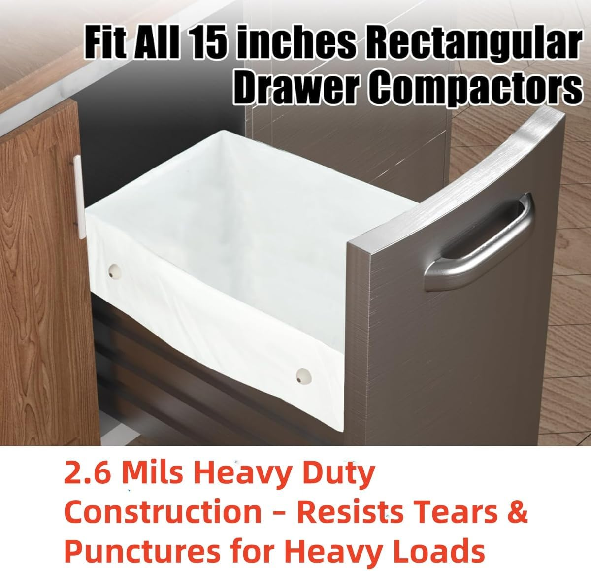 20Pcs 15 Inch Universal Compressible Trash Bags,Fits 15 Inch Rectangular Drawer Compactors, Space-Saving Compressed for Small Spaces/Rv/Camping (Ties Included, White) image number 2