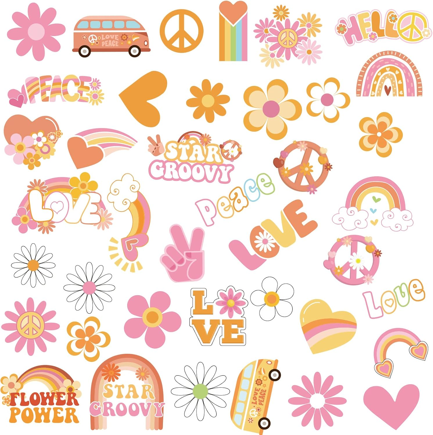 280Pcs Hippie Theme Temporary Tattoos Stickers 70'S Theme Tattoos Stickers Hippie Face Body Sticker for Adults and Kids Cute Cartoon Printing Groovy Assorted Groovy Party Supplies image number 3