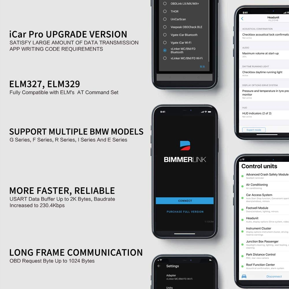 Vgate Vlinker BM+ OBD2 Bluetooth Scanner for Bmw/Mini Bimmercode, Car Code Reader for Ios, Android, and Windows image number 5