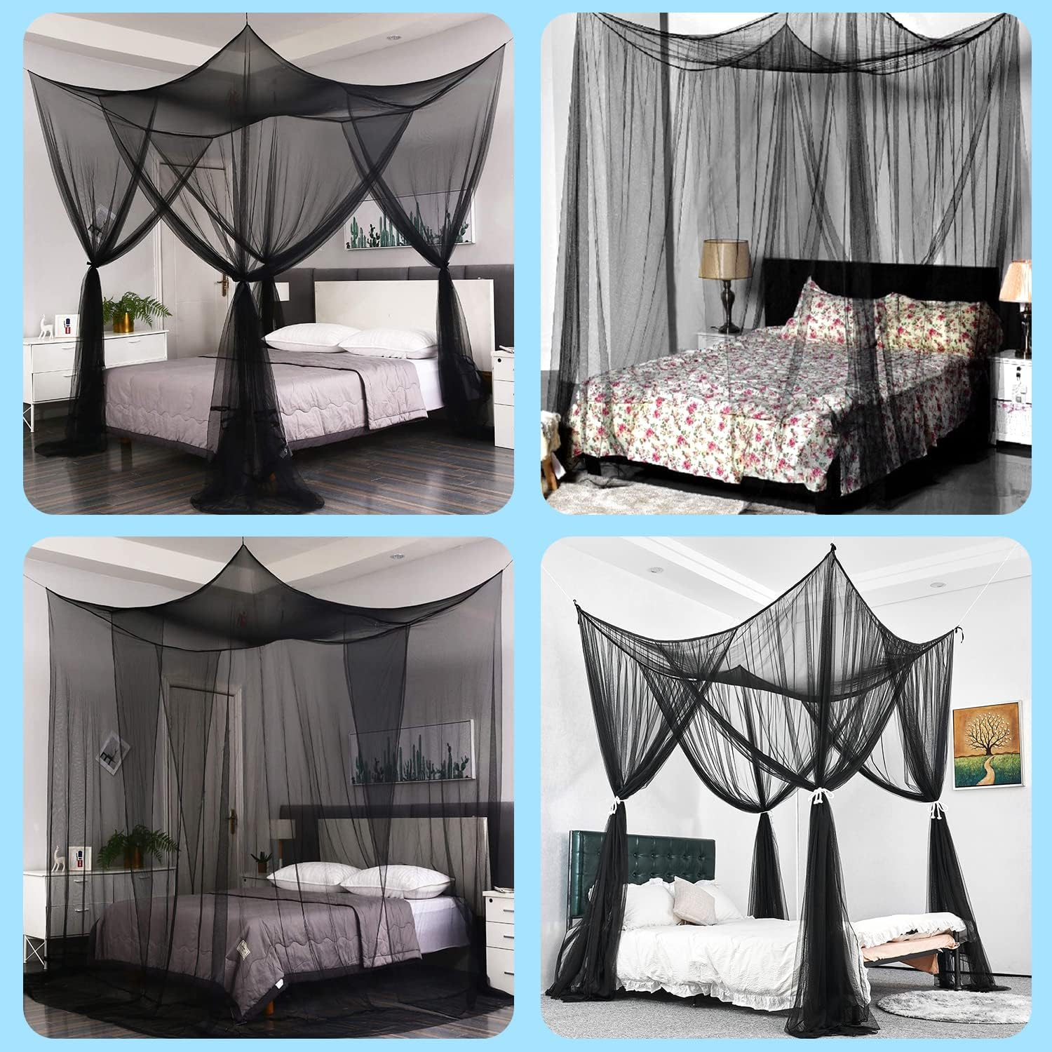 AUTOWT Mosquito Net for Double to King Size Bed Canopy - Mesh Square Mosquito Netting with 4 Openings & 4 Hanging Loops - Bed Curtains from Ceiling for Girls Room image number 6
