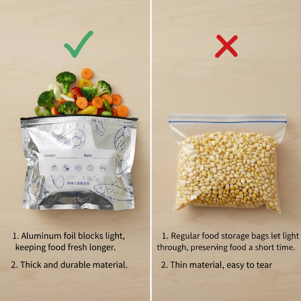 Pack of 30 Reusable Storage Bags, Airtight Cooler Bags, Aluminium Preservation Bags, with Zipper, for Storing Biscuits, Sweets, Fruits, Vegetables and Meat image number 4