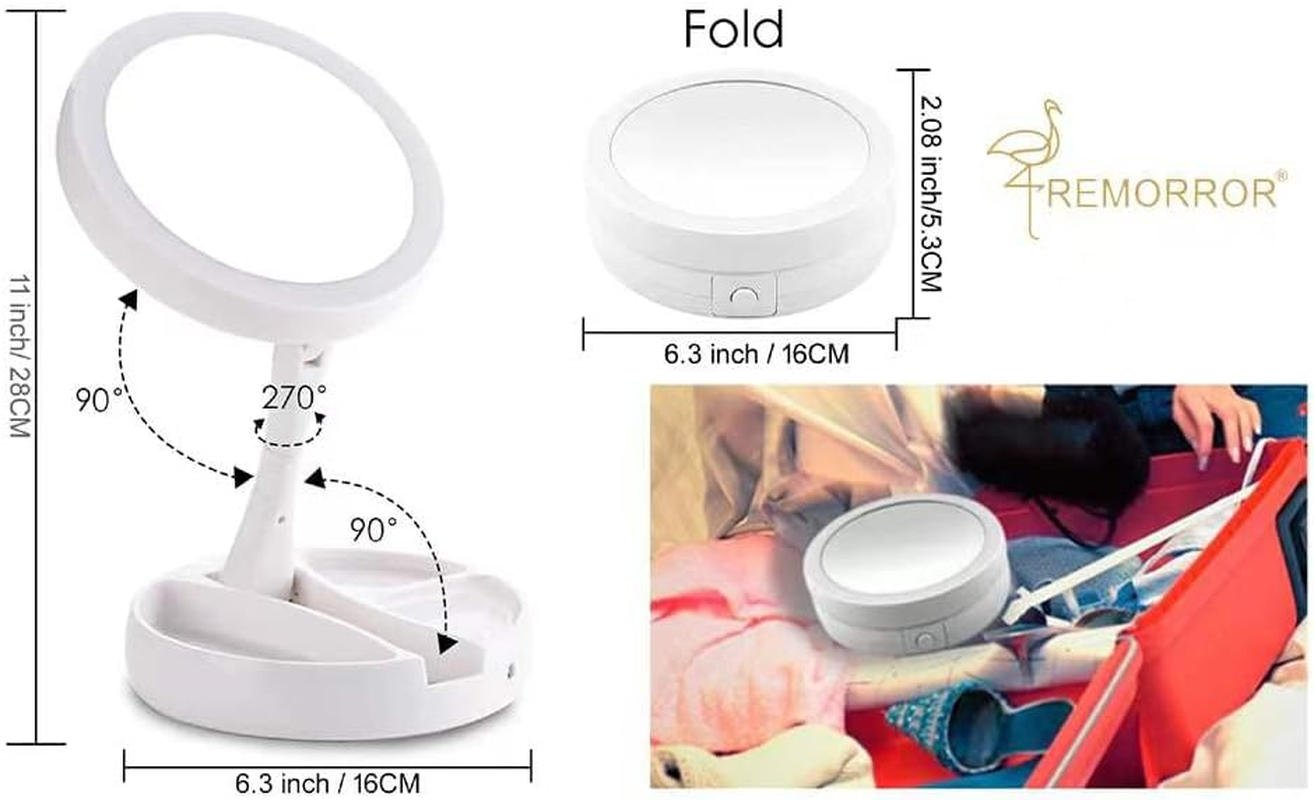 Lighted Makeup Mirror,Double Sided 10X Magnifying Mirror,Vanity Mirror with Lights,Smart Design with Brightness$Angle&Height Adjustability,Folding Compact Mirror,Led Mirror for Travel image number 4