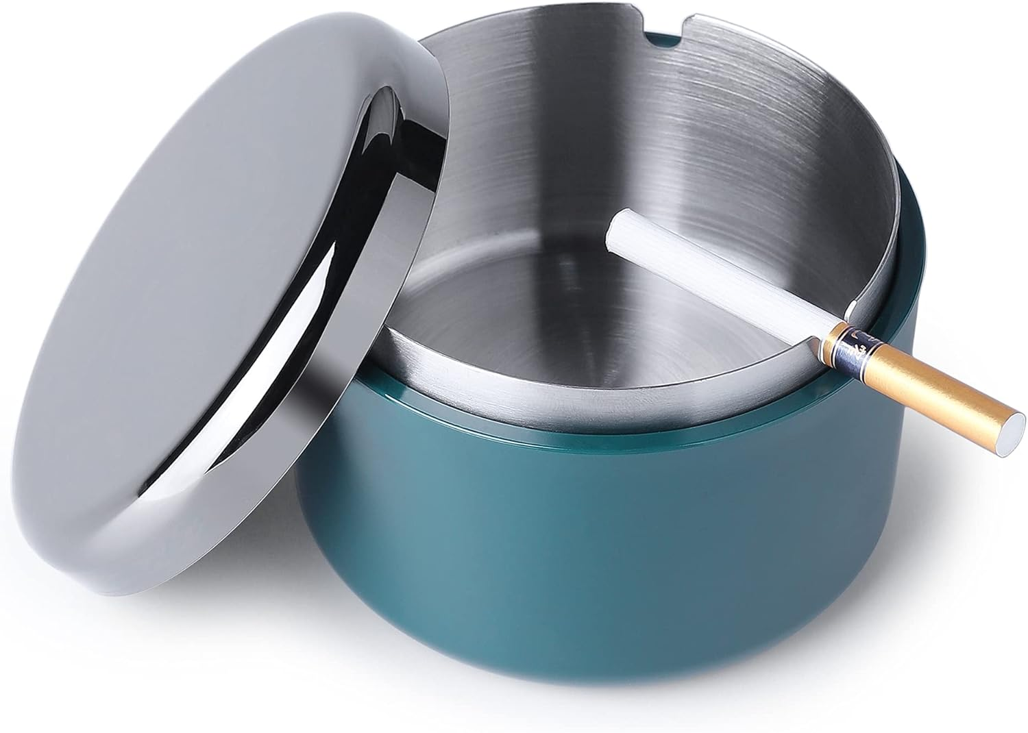 Smokeless Ashtray with Lid for Smokers Stainless Steel Liner Ash Tray Windproof Durable Easy to Clean Cool Ashtrays for Indoor or Outdoor Use, Patio, Office & Home(Black)