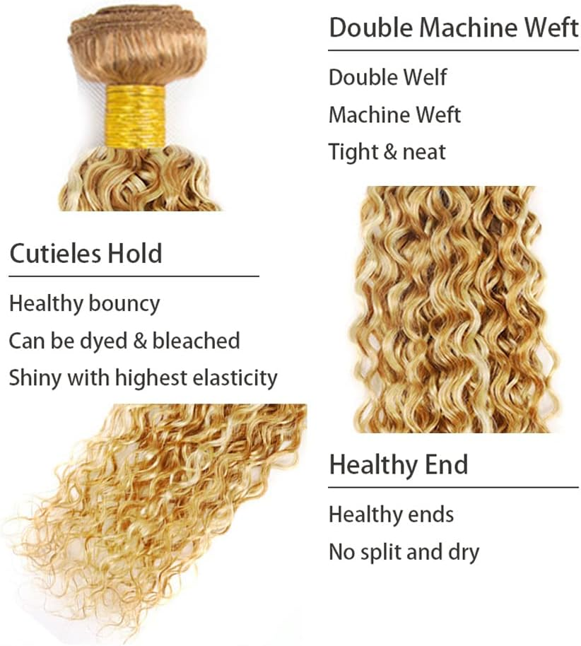 28 Inch Curly Curly Human Hair Bundles P27/613 Wet and Wavy Human Hair Bundles 613 Two Tone Bundles Blonde Mixed Honey Blonde Human Hair Weave image number 4