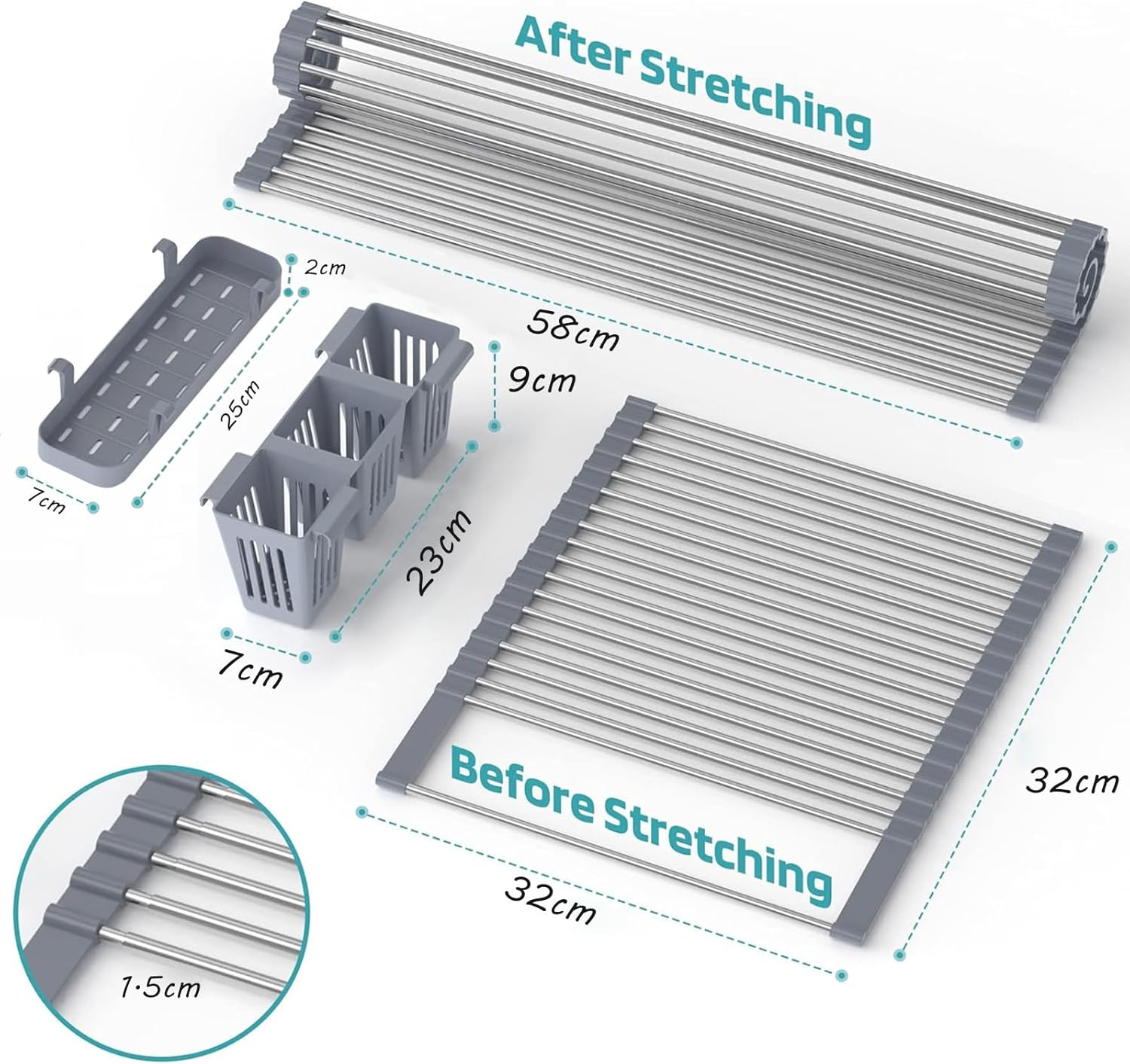 Dish Drying Rack, over the Sink Dish Drainer - Foldable, Anti-Slip & Anti-Rust - 32 * 58CM image number 6