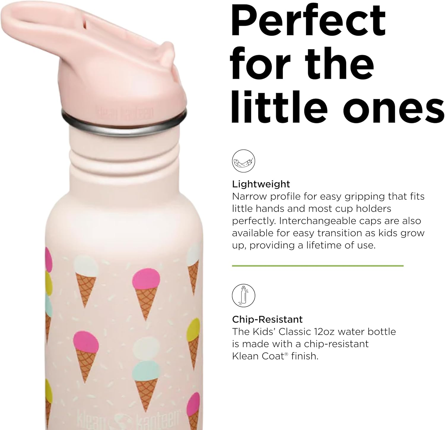 Klean Kanteen Classic Kid'S Water Bottle with Flip Seal Sport Cap Ice Cream, 12 Oz (355 Ml) Capacity image number 2