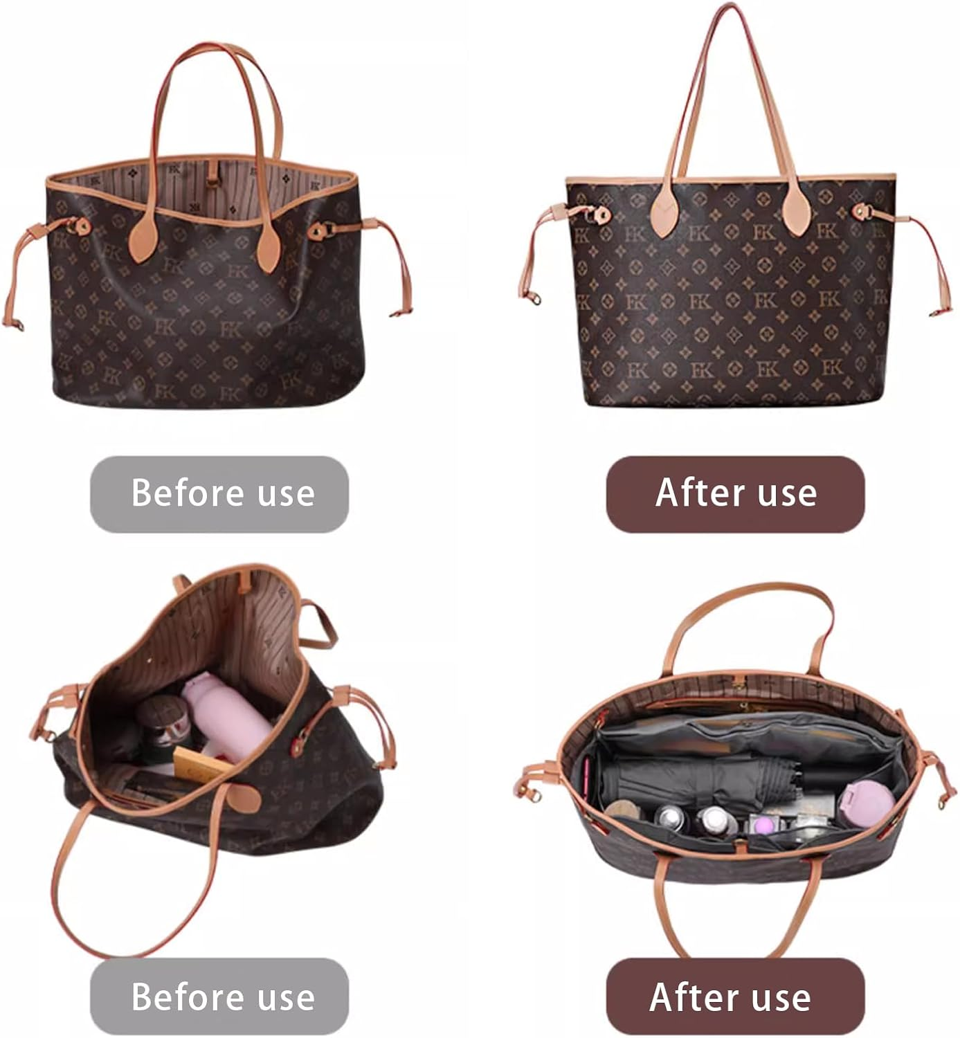 SSKHE Black Bag Organiser for Longchamp, Portable Organiser for Handbag, Purse, Folding Tote Bag, Felt Inner Liner, Multi-Pocket