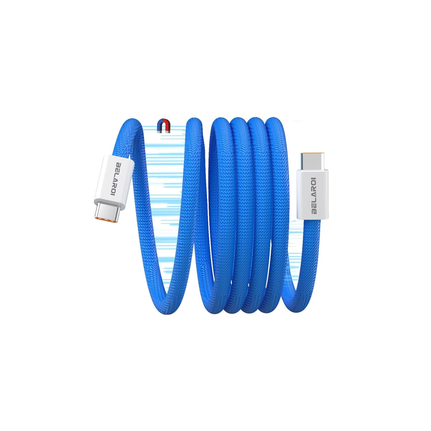 BELAROI PD240W/140W/100W Ultra-Fast Charging Cable, USB-C Magnetic Retractable, PD3.1 Compatible 480Mbps Data Transfer, Supports Tablet/Iphone15/Huawei/Xiaomi 1M Durable Quick Charger (Orange)